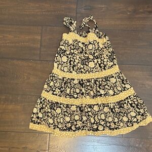 Floral Kids Casual Dress - Black and Yellow